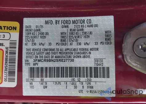 2025 Ford Bronco Sport Big Bend z USA, uszkodzony, nr VIN 3FMCR9BN2SRE27730